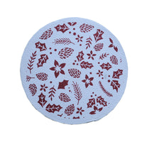🎄 Festive Botanical Round Mat / Christmas Coaster - Light Blue & Deep Red 🌿