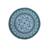 🕉️ Intricate Mandala / Bohemian Round Mat & Coaster - Green & White Medallion Design 🌿