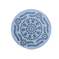 🌸 Floral & Leafy Mandala Round Mat / Nature-Inspired Coaster - Light Blue & Dark Green 🍃