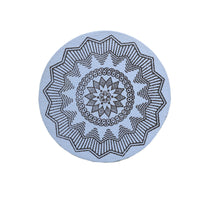 ✨ Geometric Mandala Round Mat / Intricate Medallion Coaster - Light Blue & Dark Brown/Black 🔵