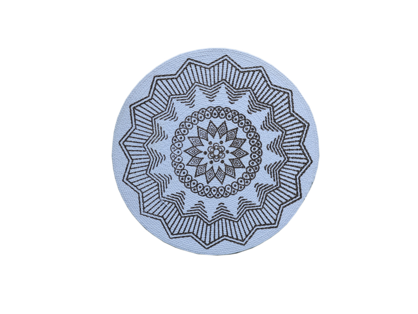 ✨ Geometric Mandala Round Mat / Intricate Medallion Coaster - Light Blue & Dark Brown/Black 🔵