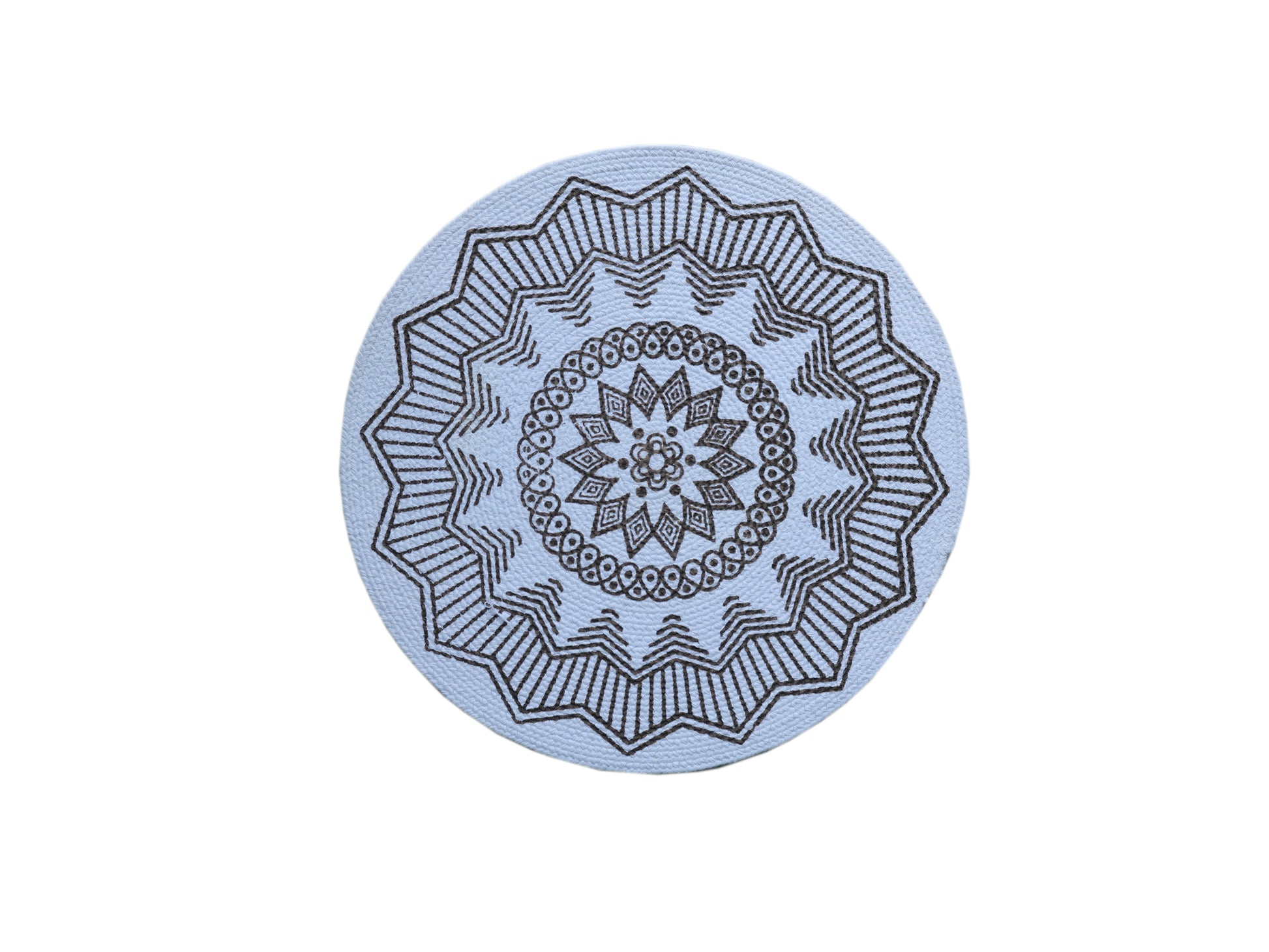 ✨ Geometric Mandala Round Mat / Intricate Medallion Coaster - Light Blue & Dark Brown/Black 🔵