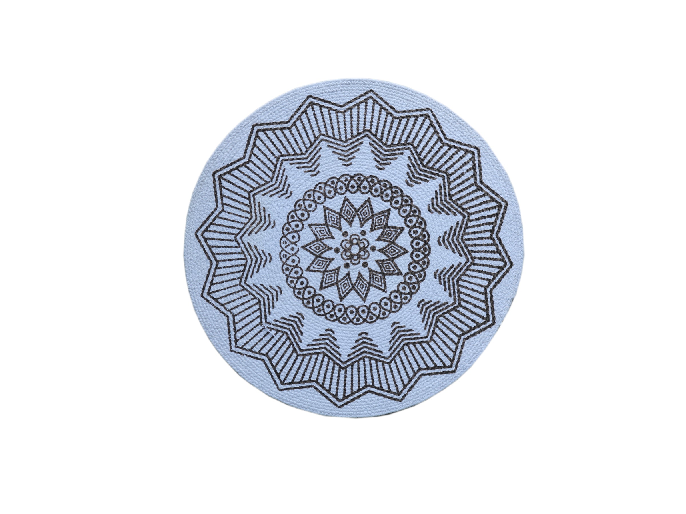 ✨ Geometric Mandala Round Mat / Intricate Medallion Coaster - Light Blue & Dark Brown/Black 🔵