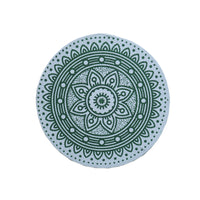 🌺 Elegant Floral Mandala Round Mat / Bohemian Coaster - Serene Green & White Medallion ✨