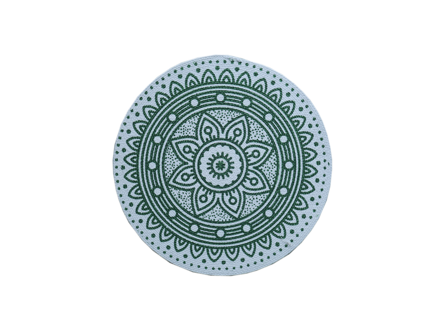 🌺 Elegant Floral Mandala Round Mat / Bohemian Coaster - Serene Green & White Medallion ✨