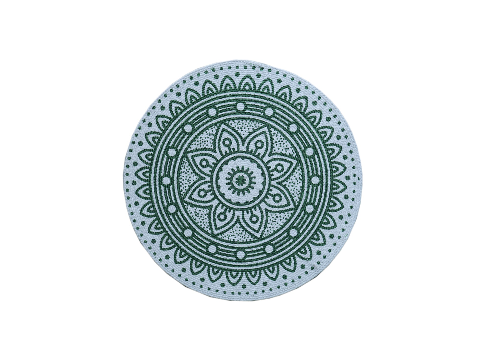 🌺 Elegant Floral Mandala Round Mat / Bohemian Coaster - Serene Green & White Medallion ✨