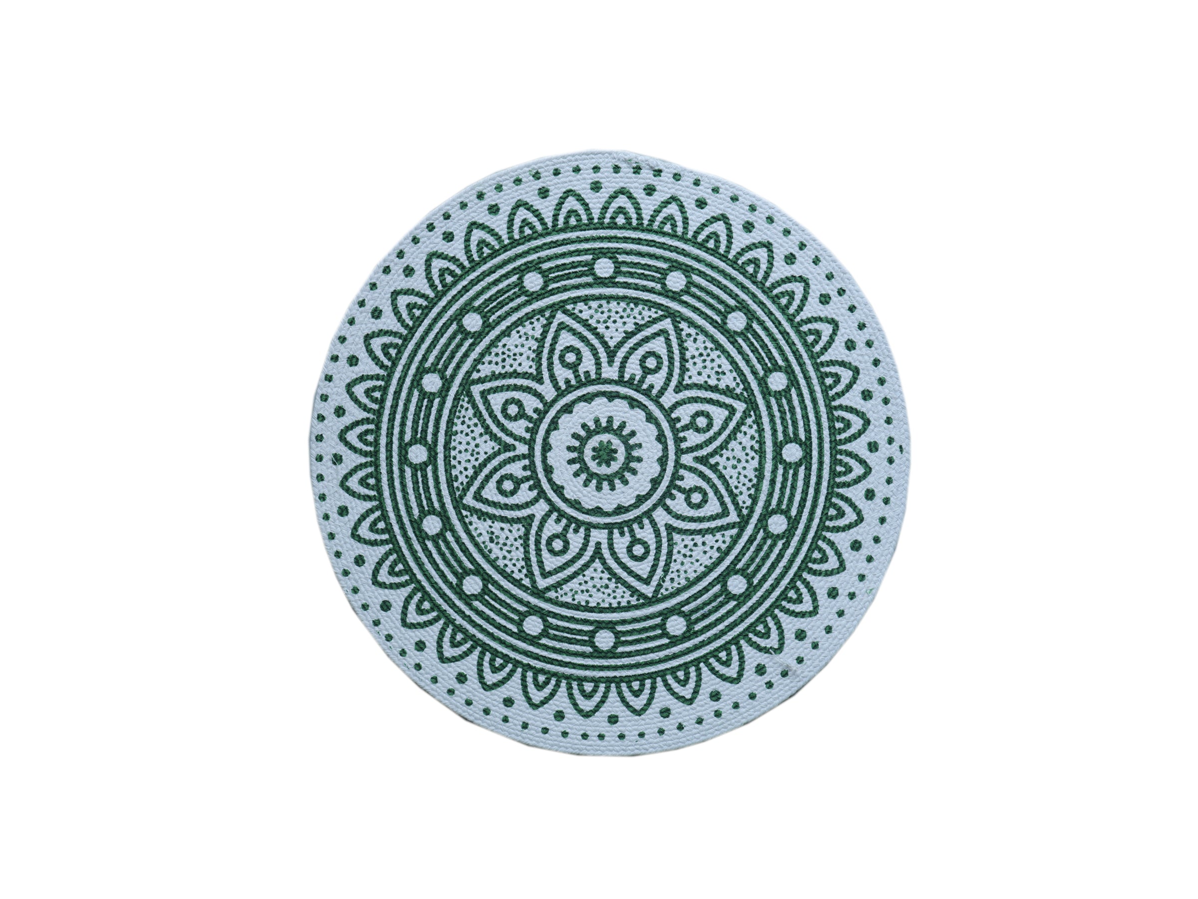 🌺 Elegant Floral Mandala Round Mat / Bohemian Coaster - Serene Green & White Medallion ✨