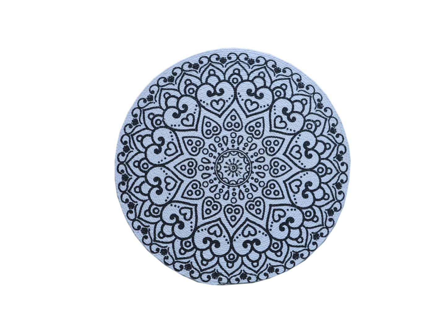 🖤 Love & Harmony Mandala Round Mat / Heart Pattern Coaster - Black & White Medallion 🤍