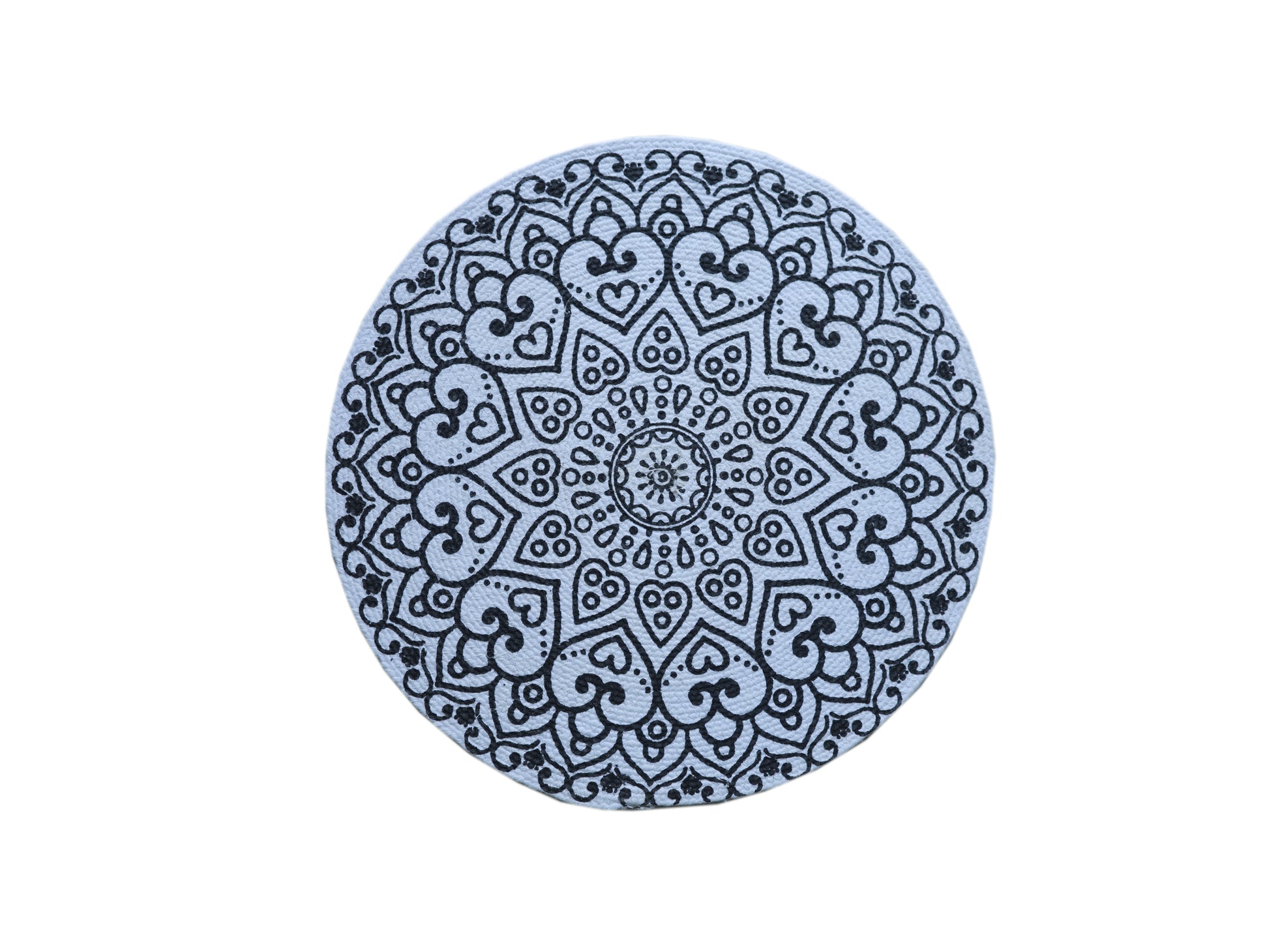 🖤 Love & Harmony Mandala Round Mat / Heart Pattern Coaster - Black & White Medallion 🤍
