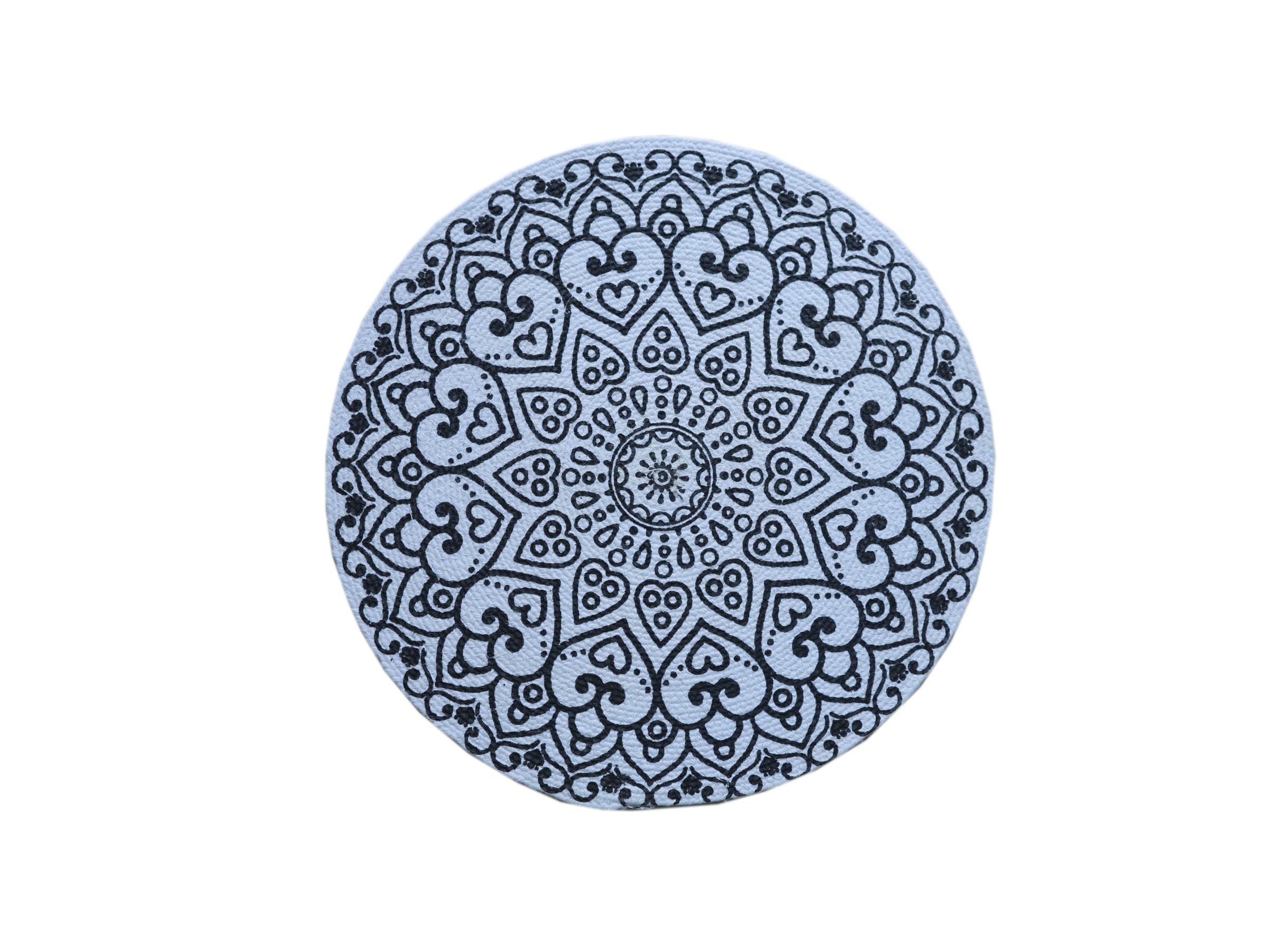 🖤 Love & Harmony Mandala Round Mat / Heart Pattern Coaster - Black & White Medallion 🤍