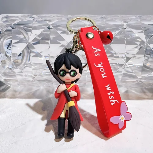 🧙‍♂️ Harry Potter Chibi Keychain with "As You Wish" Strap & Broomstick Charm 🧹