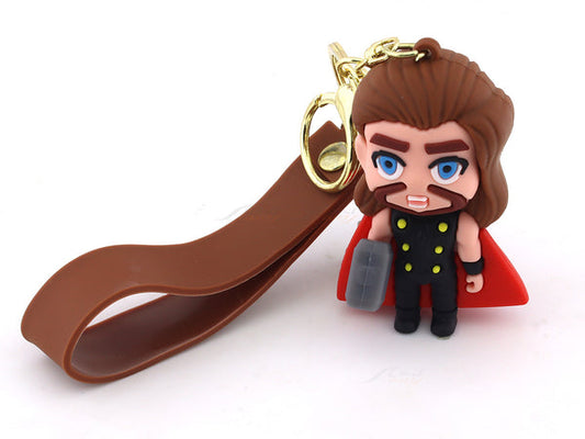 Marvel Thor 3D Keychain with Brown Strap – Superhero Chibi Design