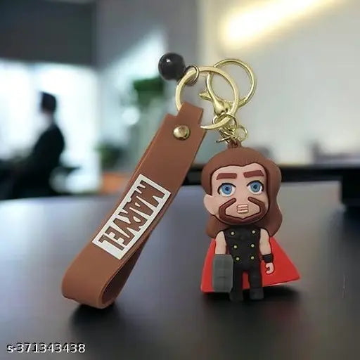 Marvel Thor 3D Keychain with Brown Strap – Superhero Chibi Design