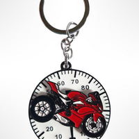 Speedometer Bike Keychain – Red Sportbike Rider Design