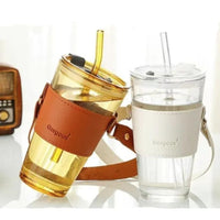 Glass Tumbler with Glass Straw and Lid