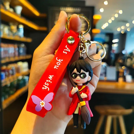 🧙‍♂️ Harry Potter Chibi Keychain with "As You Wish" Strap & Broomstick Charm 🧹