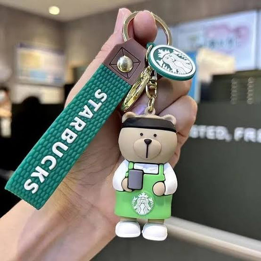 🧸 Starbucks Barista Bear Keychain | Cute Coffee Lover Accessory