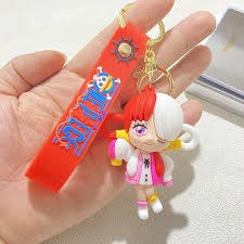 Anime Uta Keychain with Red Strap – Cute One Piece Character Key Ring for Bags, Keys, and Gifts