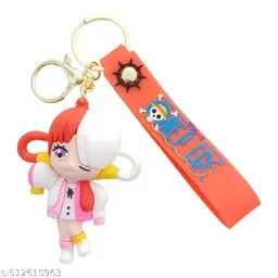 Anime Uta Keychain with Red Strap – Cute One Piece Character Key Ring for Bags, Keys, and Gifts