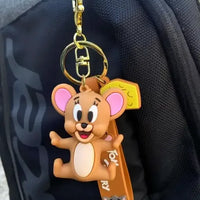 Tom and Jerry Cartoon Keychain with Brown Strap – Cute Jerry Figure Key Ring for Bags, Kids, and Collectors