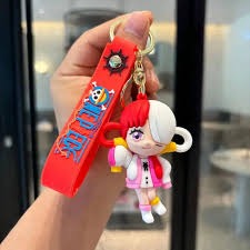 Anime Uta Keychain with Red Strap – Cute One Piece Character Key Ring for Bags, Keys, and Gifts